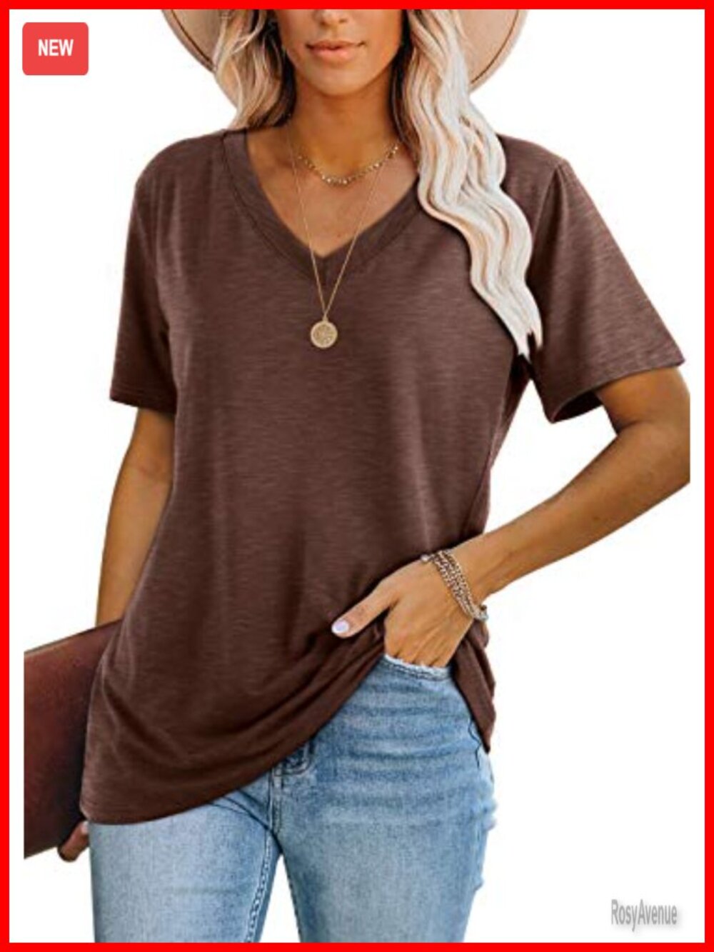 Womens Casual Short Sleeve V Neck Summer T Shirt Loose Fit Polyester Spandex